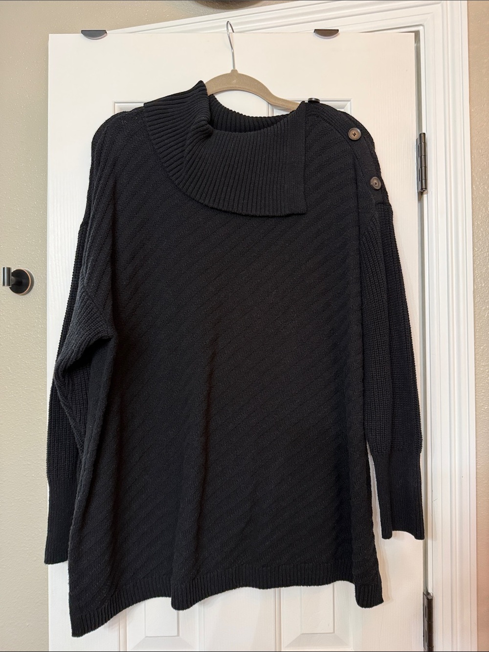 Style & Co. Black Cowl-Neck Button-Shoulder Sweater